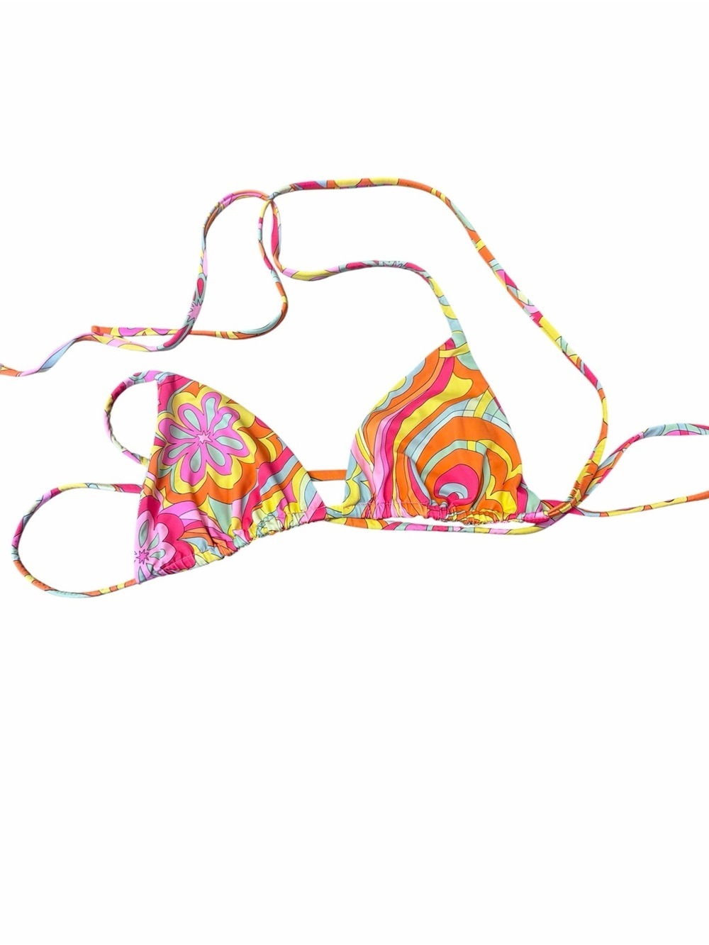 Women’s Pink Orange Floral String Bikini Top